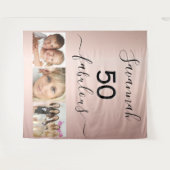 素敵な誕生日ローズゴールド写真サプライズパーティー タペストリー (正面(横))