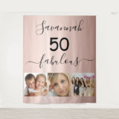 素敵な誕生日ローズゴールド写真サプライズパーティー タペストリー (正面)