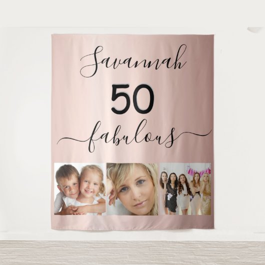 素敵な誕生日ローズゴールド写真サプライズパーティー タペストリー (正面)