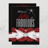 素敵な赤レースブラック50th誕生日パーティー3 招待状 (正面/裏面)