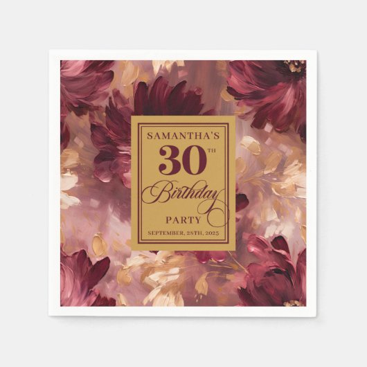 素敵な赤面ブルゴーニュ金ゴールドボホ30th誕生日 スタンダードカクテルナプキン (正面)