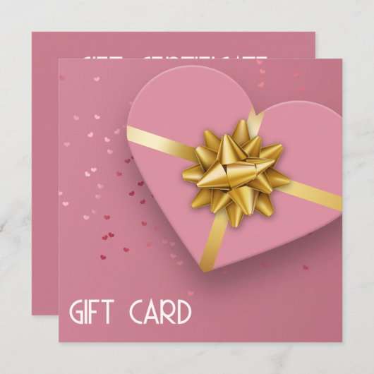 素敵な金ゴールドボウピンクハートギフトボックスギフトカード (正面/裏面)