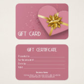 素敵な金ゴールドボウピンクハートギフトボックスギフトカード (正面&裏面)