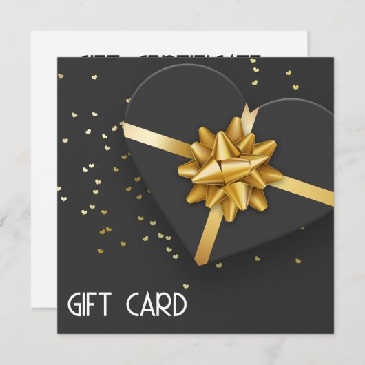 素敵な金ゴールドボウブラックハートギフトボックスギフトカード (正面/裏面)