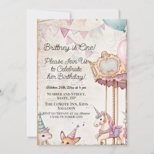 素敵な雑誌ページw動物の最初の誕生日パーティー 招待状 (正面)