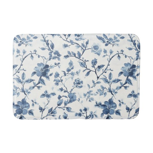 素敵な青白の花柄 バスマット (正面)