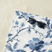 素敵な青白の花柄 ビーチタオル (インサイチュ)