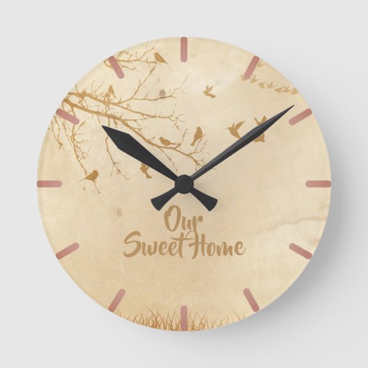 素敵な鳥が休んで木の上に家を見つける。 ラウンド壁時計 (正面)