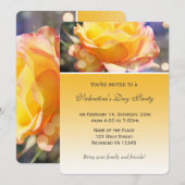 素敵な黄色のバラの花のバレンタインデーパーティー 招待状 (正面/裏面)