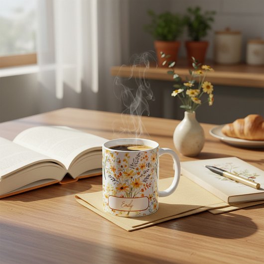 素敵な黄色の春の野の花 - 名前を入れて コーヒーマグカップ