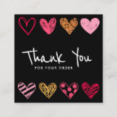 素敵な黒い感謝していハートを挿入 スクエア名刺 (正面)