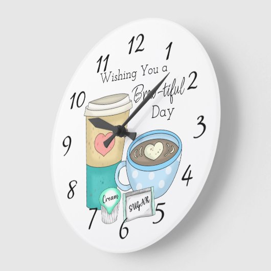 素敵な1日をお過ごしください。コーヒーにちなんで ラージ壁時計 (傾斜)