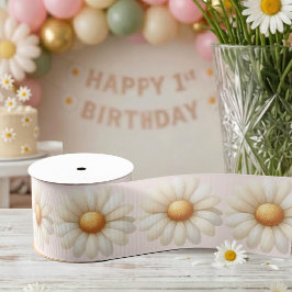素敵な1歳の誕生日 水彩デイジー グログランリボン