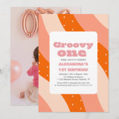 素敵な1歳誕生日レトロ 招待状 (正面/裏面)