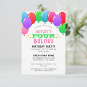 素敵な4歳の誕生日バルーンバナー ピンク 緑 招待状 (スタンド正面)