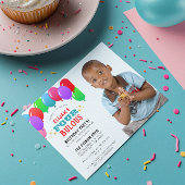 素敵な4歳の誕生日バルーン ブルーフォト 招待状