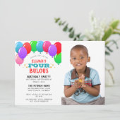 素敵な4歳の誕生日バルーン ブルー フォト 招待状 (スタンド正面)