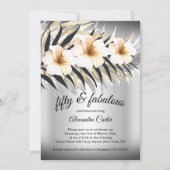 素敵な50歳のビジュー シルバー ゴールド ハイビスカス パーティー 招待状 (正面)