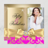 素敵な50歳のピンクゴールドの葉とリボン 50歳の誕生日 招待状 (正面/裏面)