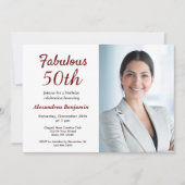 素敵な50歳の写真入り赤い誕生日パーティーの招待状 招待状 (正面)