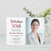 素敵な50歳の写真入り赤い誕生日パーティーの招待状 招待状 (スタンド正面)