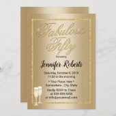 素敵な50歳 現代ゴールドカリグラフィー 五十歳の誕生日 招待状 (正面/裏面)