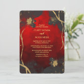 素敵な、スタイリッシュな赤、グレー、ゴールドのウェディング 招待状 (スタンド正面)