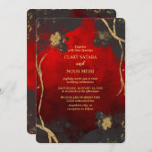 素敵な、スタイリッシュな赤、灰、ゴールドのウェディング 招待状 (正面/裏面)