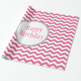 素敵な、トレンディー、クラシックピンクのシェブロン誕生日 ラッピングペーパー
