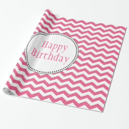 素敵な、トレンディー、クラシックピンクのシェブロン誕生日 ラッピングペーパー (アンロールド)