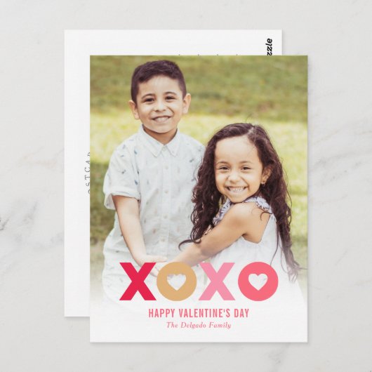 素敵なXOXO編集可能カラーバレンタインのはがき ポストカード (正面/裏面)
