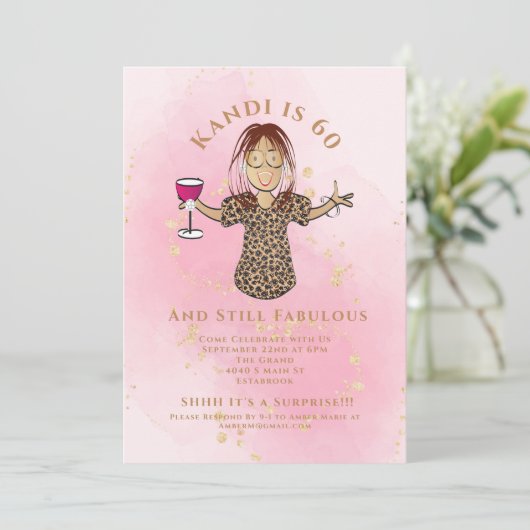 素晴おもしろいらしい60赤面金ゴールドエスニック60誕生日 招待状 (スタンド正面)
