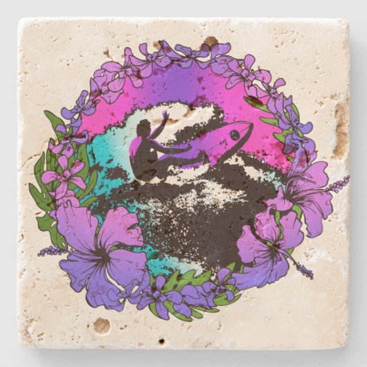 素晴しいハワイのサーファーの60年代のレトロのTikiのバーのコースター ストーンコースター (正面)