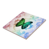 素晴しいヒッピーの虹のbohoのティール（緑がかった色）の緑の蝶 タイル (側面)