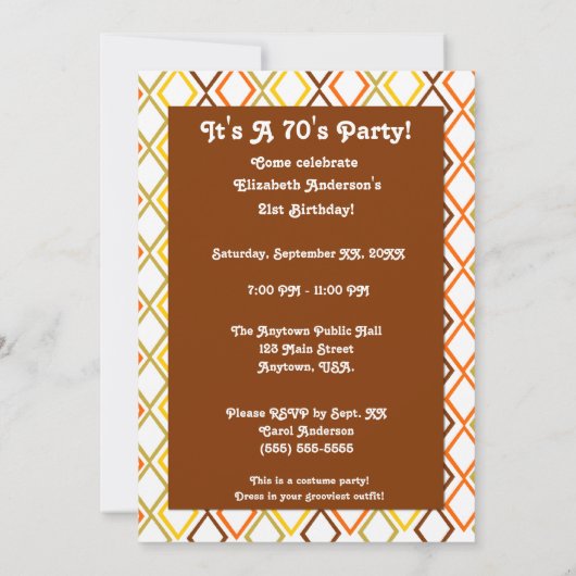 素晴しいベルボトムの70年代のテーマのパーティー 招待状 (裏面)