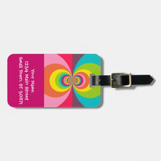 素晴しいレトロのヒッピーのヴィンテージの虹の万華鏡のように千変万化するパターン ラゲッジタグ (正面横)