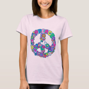 素晴しいレトロのピースサイン及び鳩のTシャツ Tシャツ