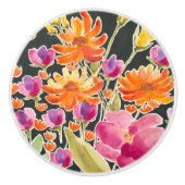 素晴しい収集の-ピンクおよびオレンジ花 セラミックノブ (正面)