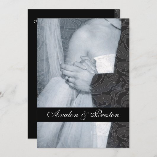 素晴しい子牛皮紙スクロールダマスク織のリボンの招待状 招待状 (正面/裏面)