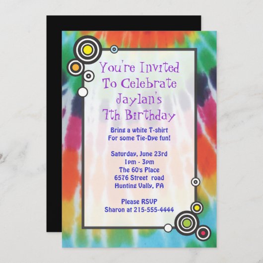 素晴しい絞り染めのハッピーバースデーのパーティの招待状 招待状 (正面/裏面)