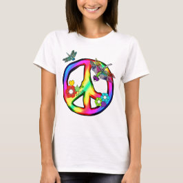 素晴しい虹のピースサインのトンボのTシャツ Tシャツ