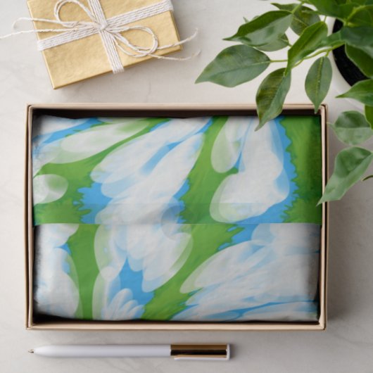 素晴しい青緑の絞り染めの渦巻 薄葉紙 (ギフト)