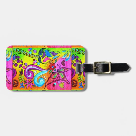 素晴しくサイケデリックなヒッピーはThunder_Coveを着色します ラゲッジタグ (正面横)