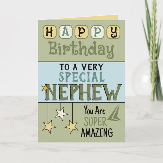 素晴すごいらしい甥の緑と青の誕生日 カード (正面)