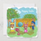 素晴らしいおもしろいイースターバニークルーの挨拶 シーズンカード (正面)