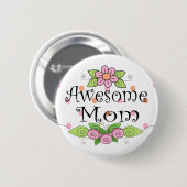 素晴らしいお母さんのかわいらしいピンクの花 缶バッジ (正面&裏面)