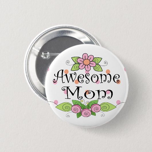 素晴らしいお母さんのかわいらしいピンクの花 缶バッジ (正面&裏面)