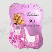 素晴らしいきらめくライトピンクハイヒール誕生日2 招待状 (正面/裏面)