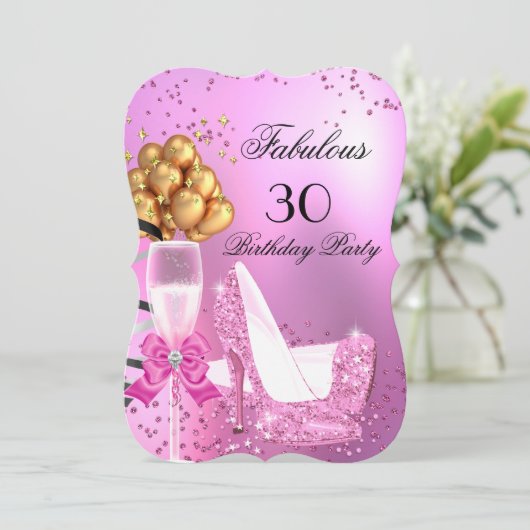 素晴らしいきらめくライトピンクハイヒール誕生日2 招待状 (スタンド正面)