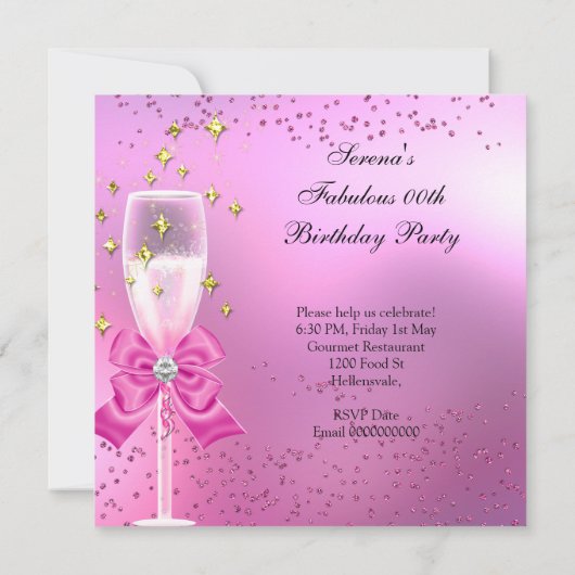 素晴らしいきらめくライトピンクハイヒール誕生日 招待状 (裏面)